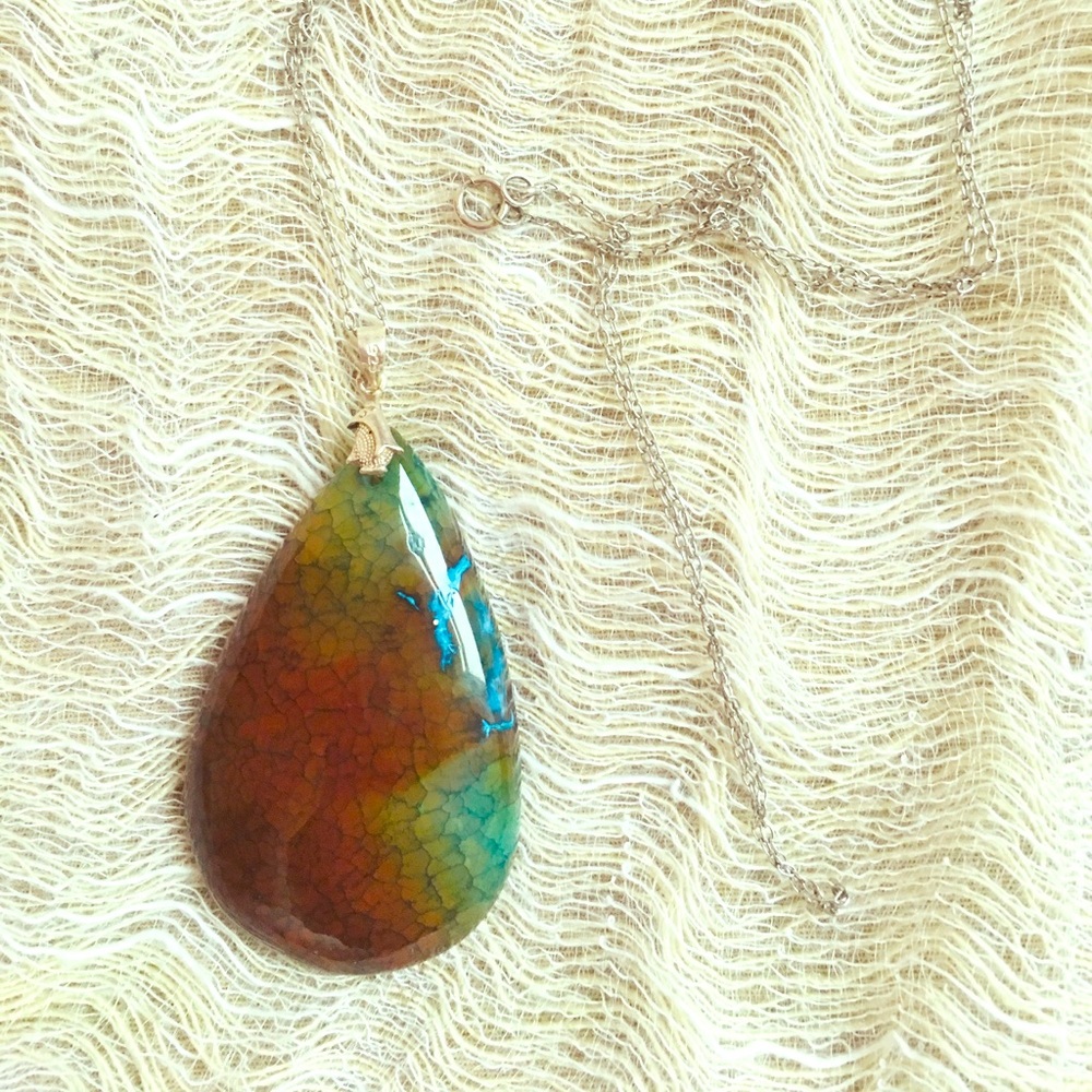 Labradorite agate stone, sterling silver chain